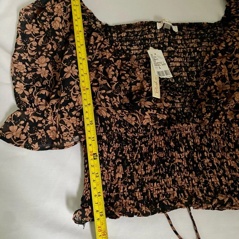 Crop Blouse Shirt Black Large NWT Blush Whimsical - Picture 7 of 9